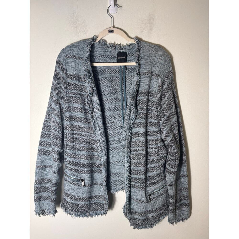 Nic + Zoe Blue Tweed Jacket Long Sleeve Open Front Size 1X